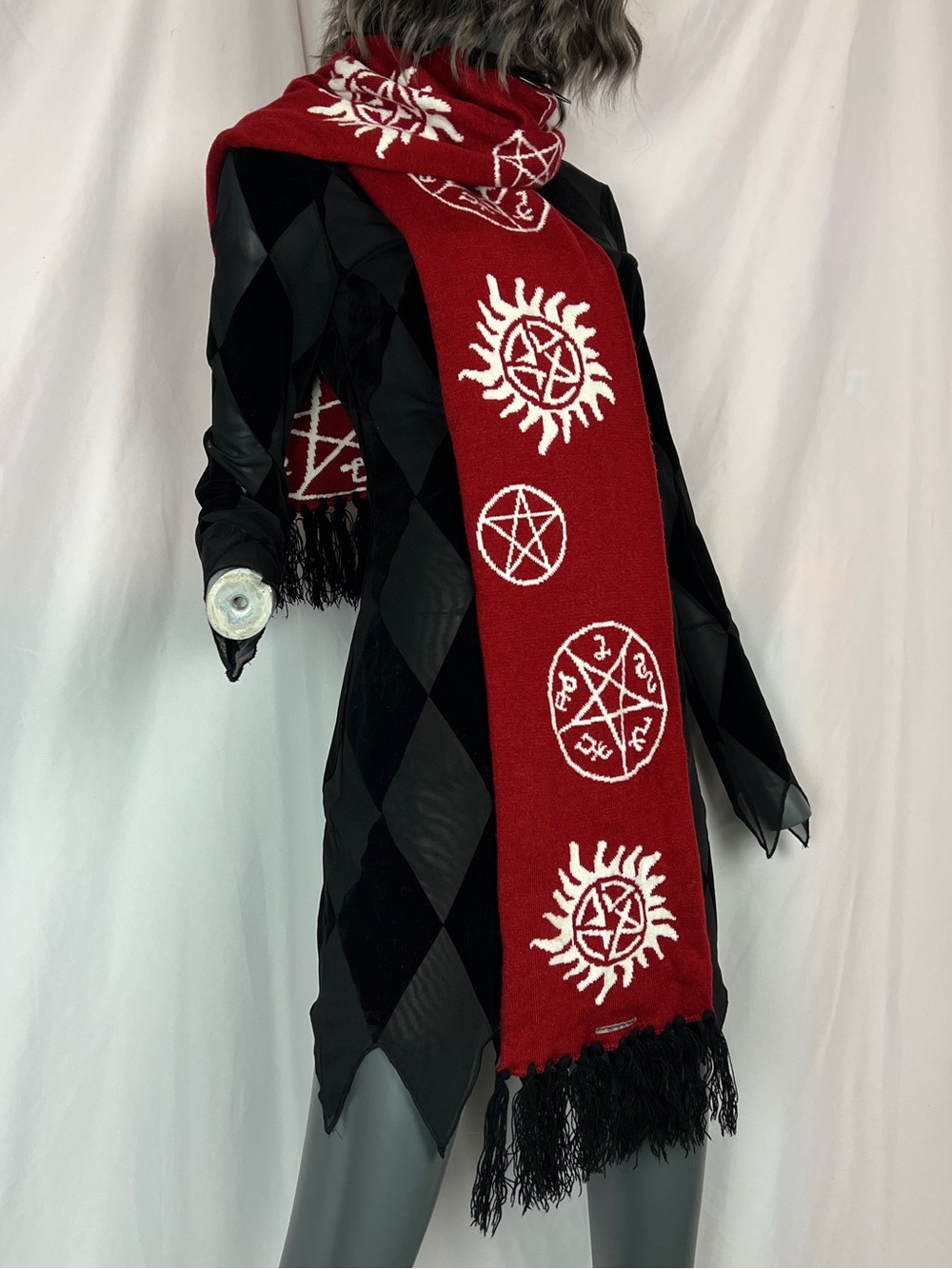 Red & White Supernatural Anti-Possession Fringe Knit Scarf